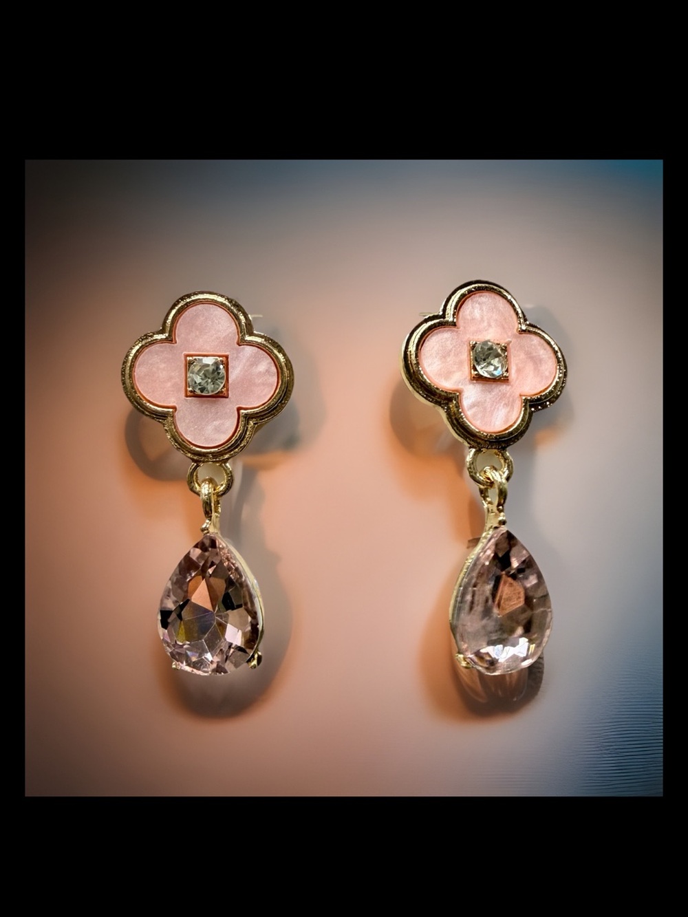 Macy's Gold-Tone Pink Clover Earrings with Pink Teardrop Crystals